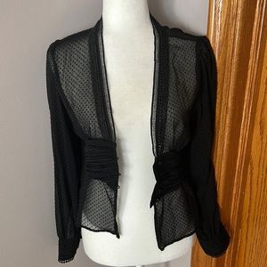 ZARA NEW DRESS SHIRT..SEE THROUGH POLKA DOT BUTTON SLEEVE & FRONT..LACE TRIM SZM